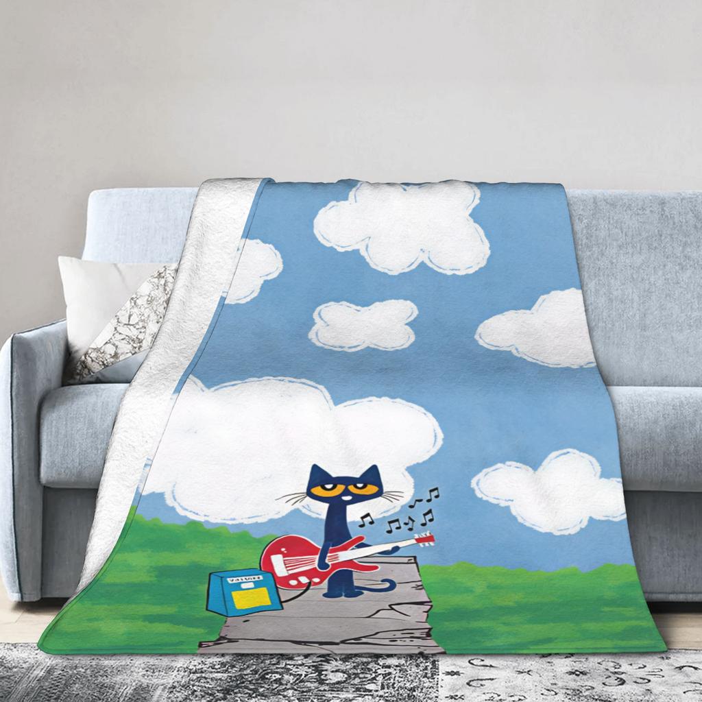 Pete The Cat Stars Comic Warm Blanket Aesthetic Plane Travel Throw Blanket Couch Chair Flannel Bedspread Sofa Bed Cover