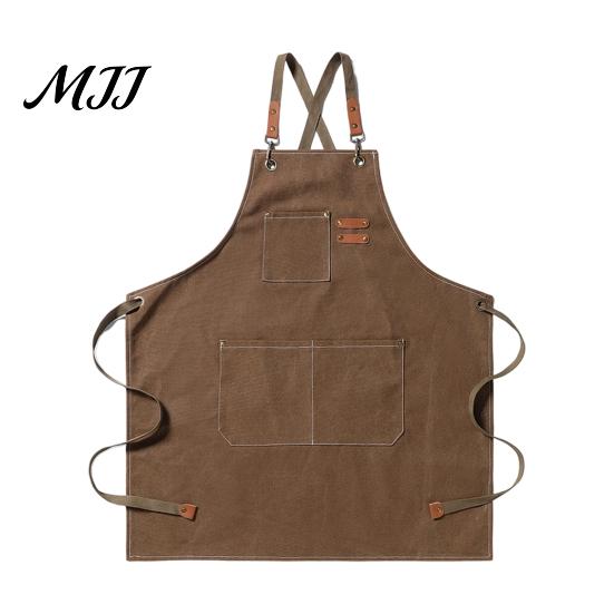 Catering And Chef Apron Canvas Work with Multi-Pocket, Waterproof Oil-Proof Cross-Back Apron, Protective for Cleaning Adjustable Straps Kitchen