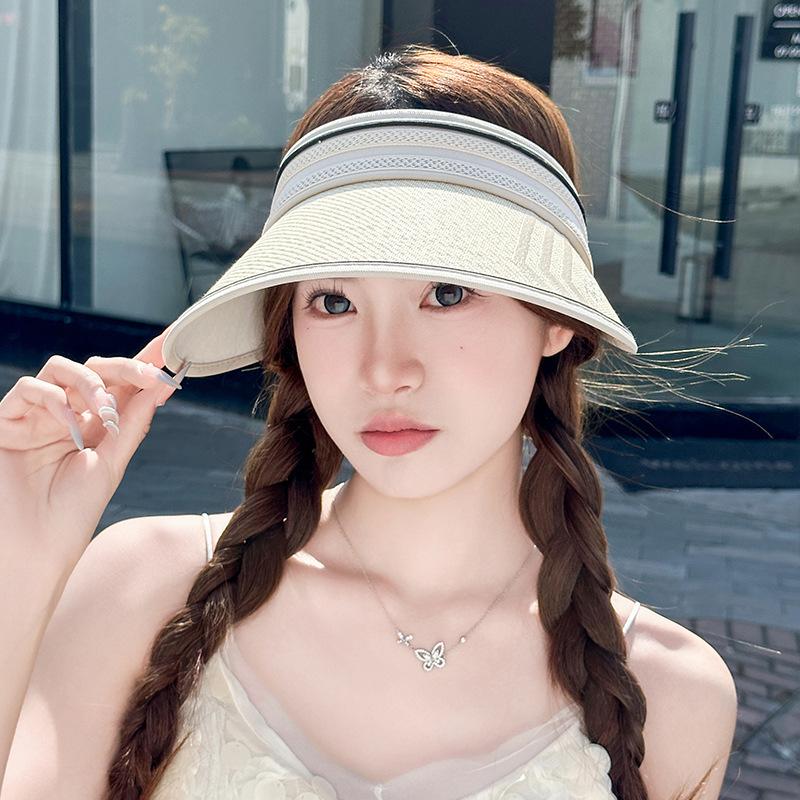 Summer Straw Vinyl Empty Top Sun Hat Women's Outdoor Versatile Big Eaves Bucket Hat Anti-ultraviolet Sunshade Mountaineering Hat