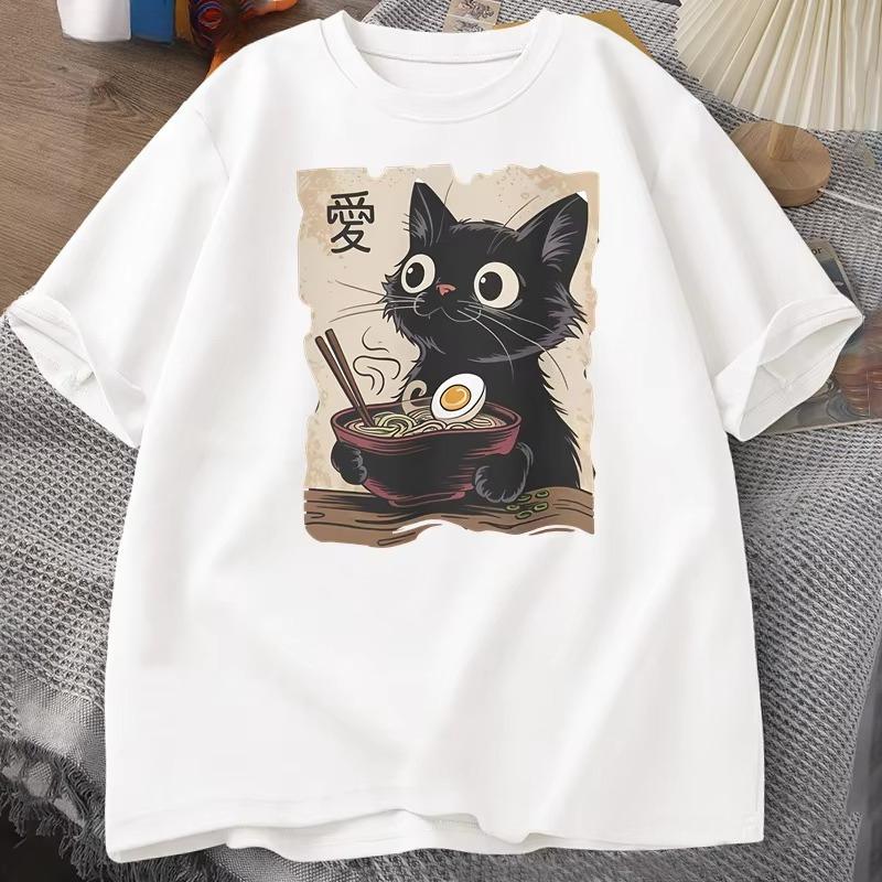 Funny Cat RaUnisex Graphic Tee Japanese Kawaii Anime Cat TShirt Cotton Short Sleeve Oversized Loose Short Sleeve Tee Streetwear
