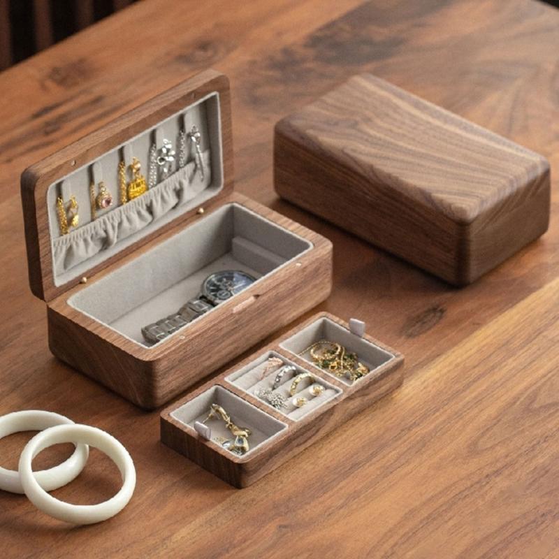 Portable Jewelry Storage Box Sturdy Wood Organizers with Soft Lining Accessory for Home Organization and Travel Use