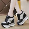 Modne Białe Sneakersy Damskie Buty Casual na Wysokiej Platformie Zwiększające Wzrost Skórzane Buty 10 CM Gruba Podeszwa Tenisowe Sportowe
