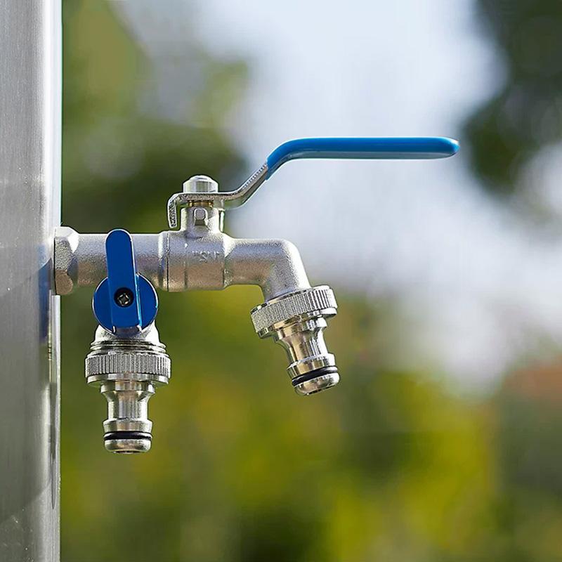 Double Outlet Water Faucet Garden Water Splitter For Quick Connector Water Hose Pipe 1/2'' Inlet 3/4'' Outlet Water Tap Valves