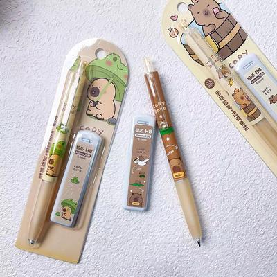 Juego de lápices mecánicos Kawaii Capybara de 0,5 mm, lápices para dibujar y escribir, material de papelería de dibujos animados, material escolar y de oficina, regalo para niños