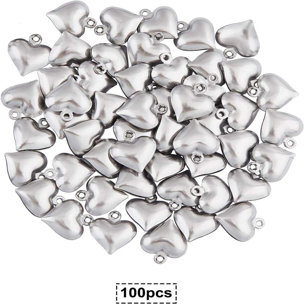 304 Stainless Steel Charms Puffed Heart Stainless Steel Color 13x11.5x4.5mm Hole: 1.2mm 100pcs/box