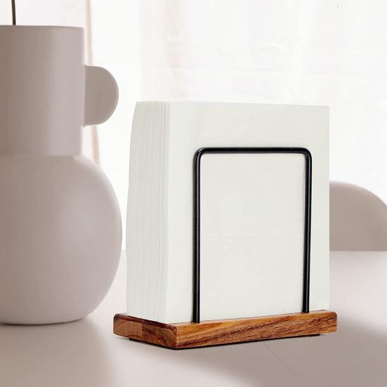 Napkin Holder Kitchen Table Metal Paper Napkin Storage Stand with Wooden Base Sturdy Tissue Holder Practical Dining Accessory