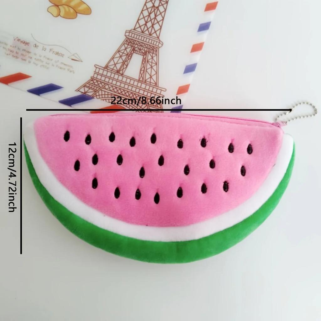 Watermelon Pencil Case Cute Fruit Kawaii Plush Large Capacity Pencil Bag Cosmetics Case For Kids Gift School Suppli Stationery