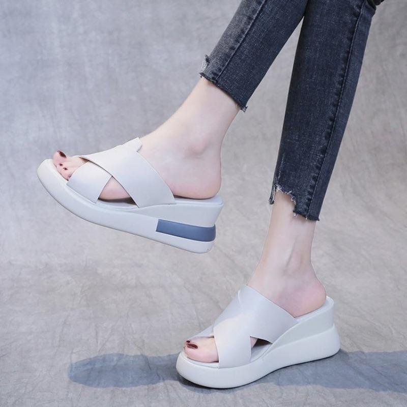 Summer Polyurethane Bottom Sandals Wedge Heel Open-toed High-heeled Slippers Large Size 42 Casual Women's Shoes