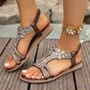 2025 Summer Flat Bottom Large Size Bohemian Rhinestone Flowers Elastic Fish Mouth Sandals Women 2025
