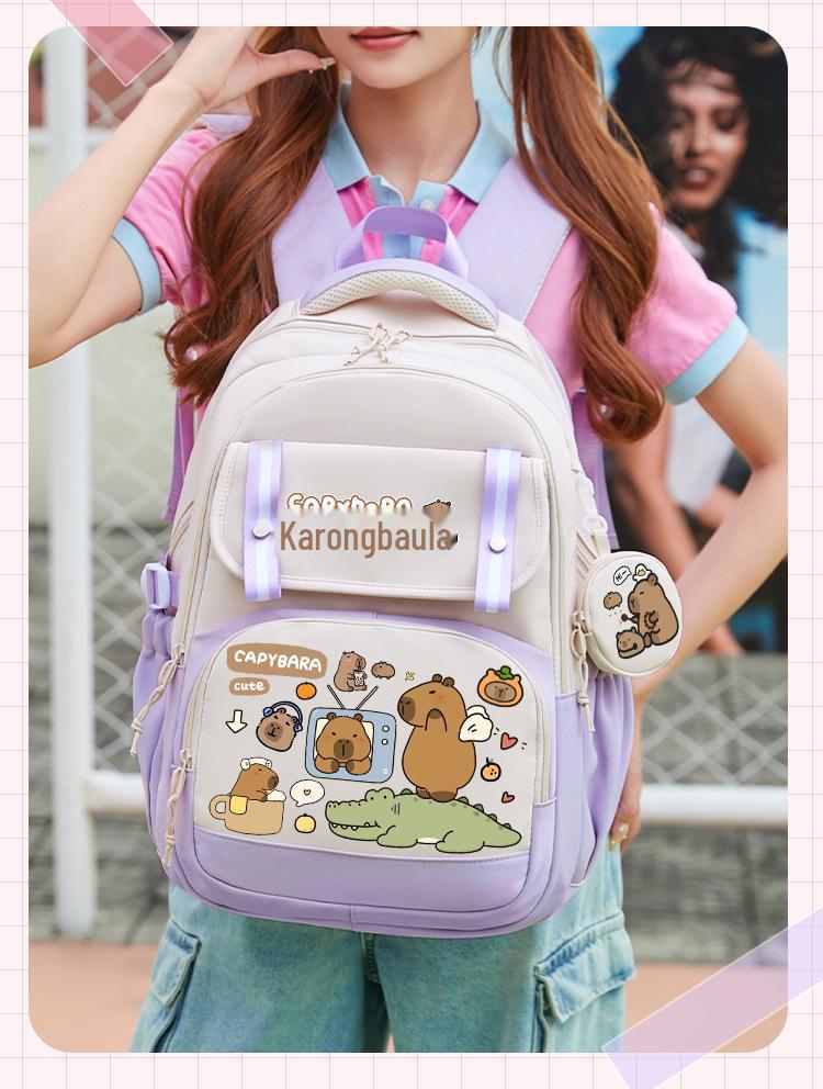 2024 Capybara Girls' Backpack: Stylish, Spacious & Perfect for Grades 1-6