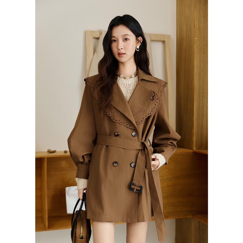 

Retro Double-Breasted Embroidered Mid-Length Trench Coat M