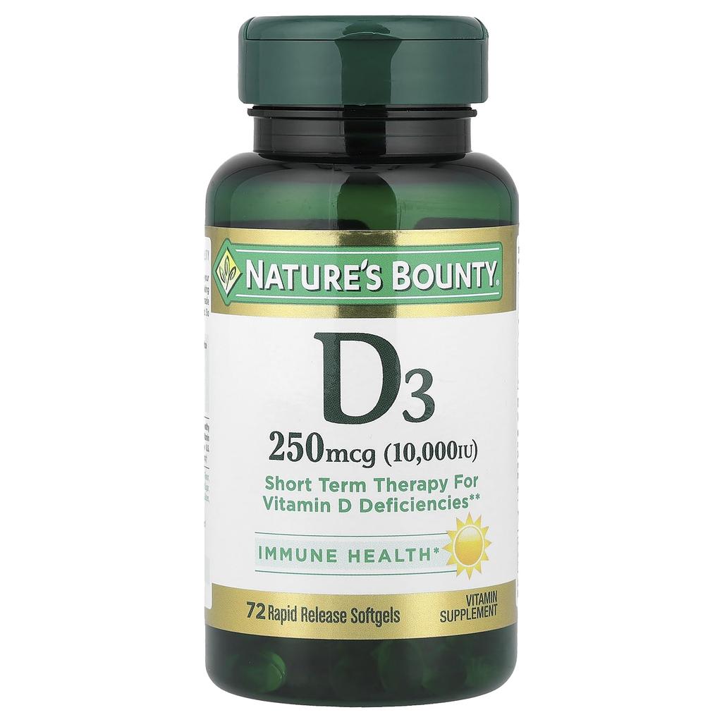 Nature's Bounty D3, 250 Mcg (10,000 Iu), 72 Rapid Release Softgels