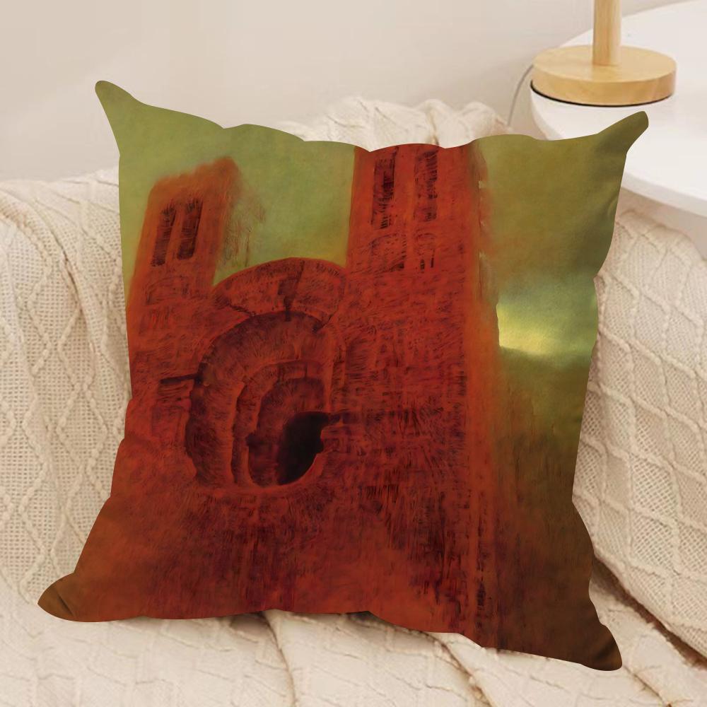 Art Z-Zdzislaw Beksinski Cushion Cover Silky Short Plush Double-Sided Printed Pillow Case for Sofa All Seasons Home Decor Gift