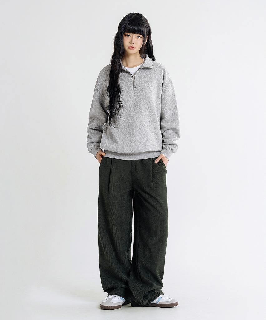 LEMAIN SECOND Single-Pleat Wide Corduroy Elastic Pants [Khaki]