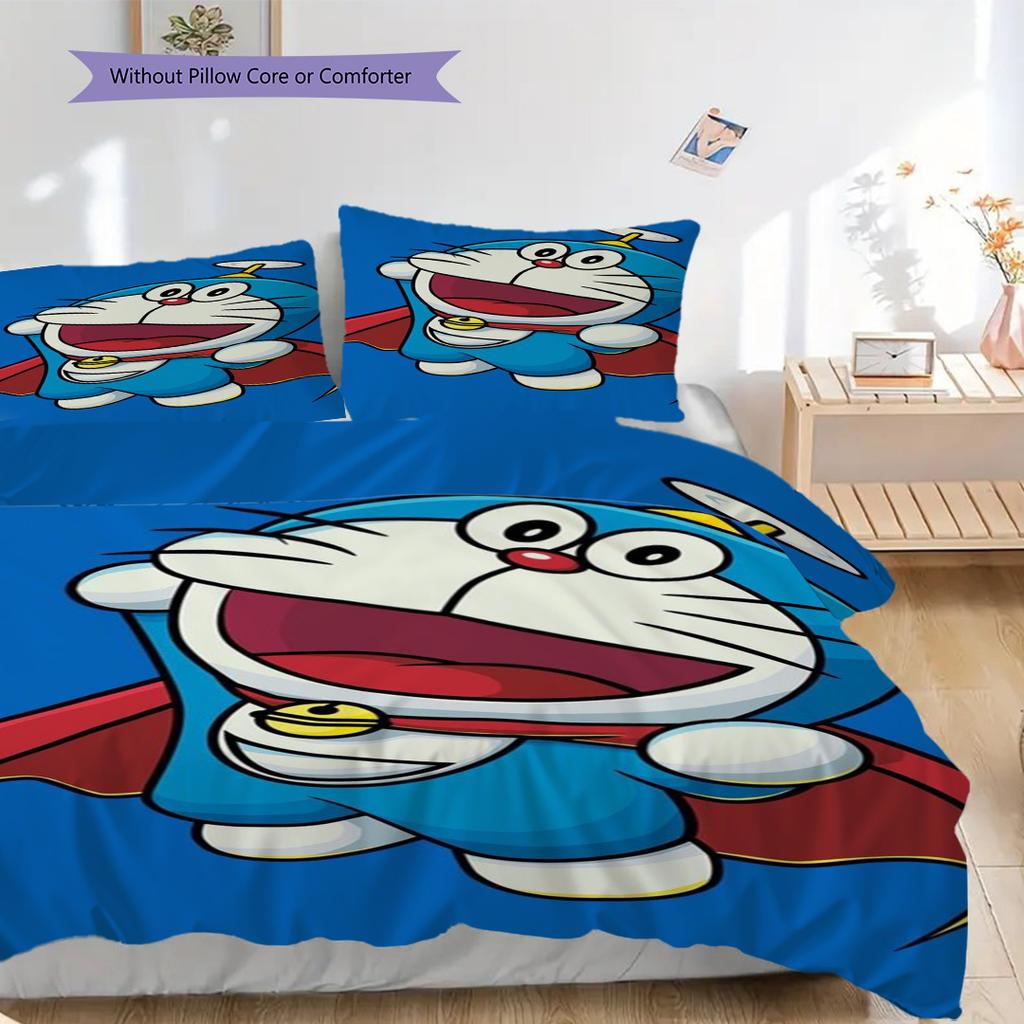 Doraemon Aventura Héroe Azul Historia Juego de Tres Piezas 1 Funda Nórdica 2 Fundas de Almohada Sin Relleno Juego de Cama Suave Y Cómodo