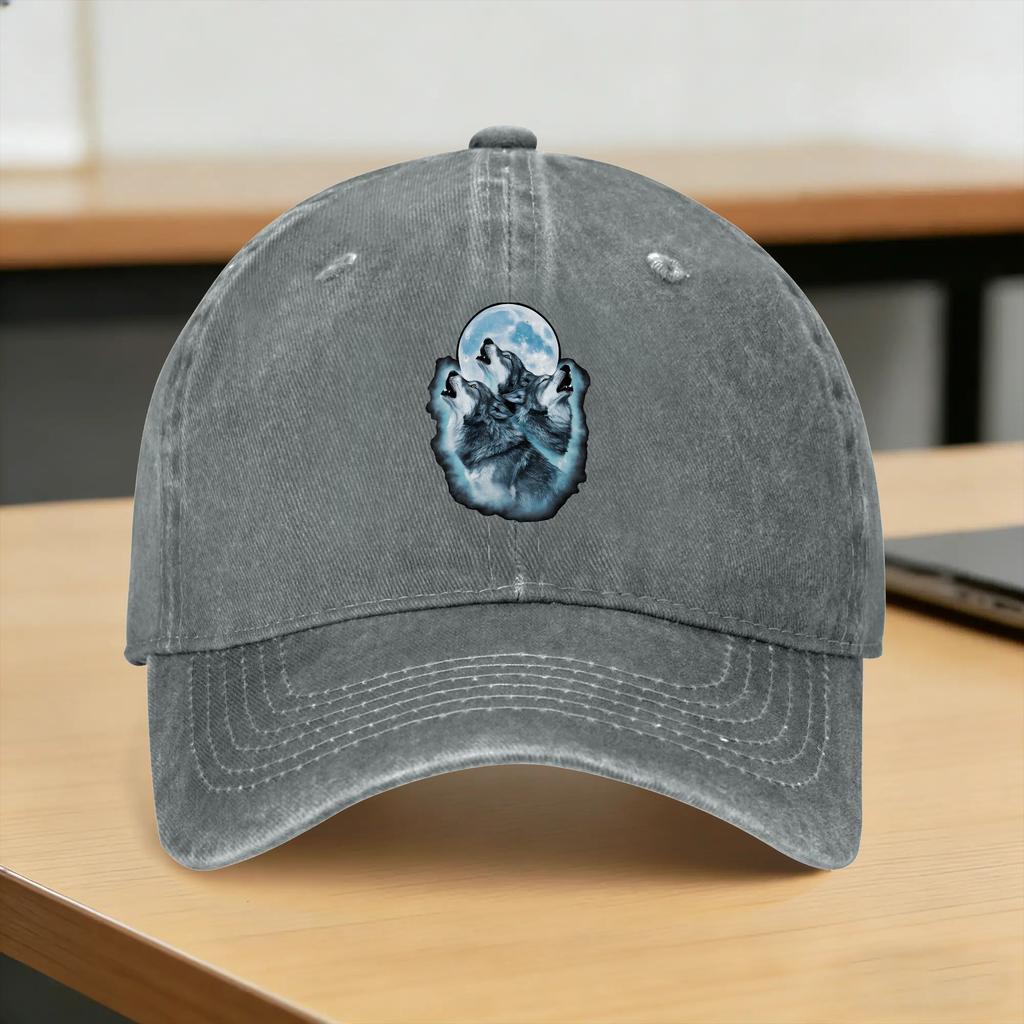 Wolf Lovers Animals Full Moon Three Howling Wolves Baseball Cap Sun Outdoor Gym High Quality Washed Trucker Hat Baseball Caps