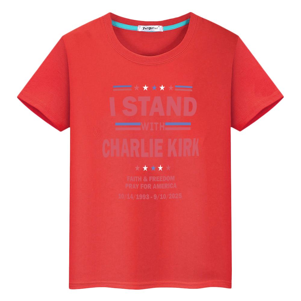 Charlie Kirk FREEDOM100%Cotton print Anime Short t shirt for kids boy 10year cartoon Tops Halloween Tees y2k kids clothes girls