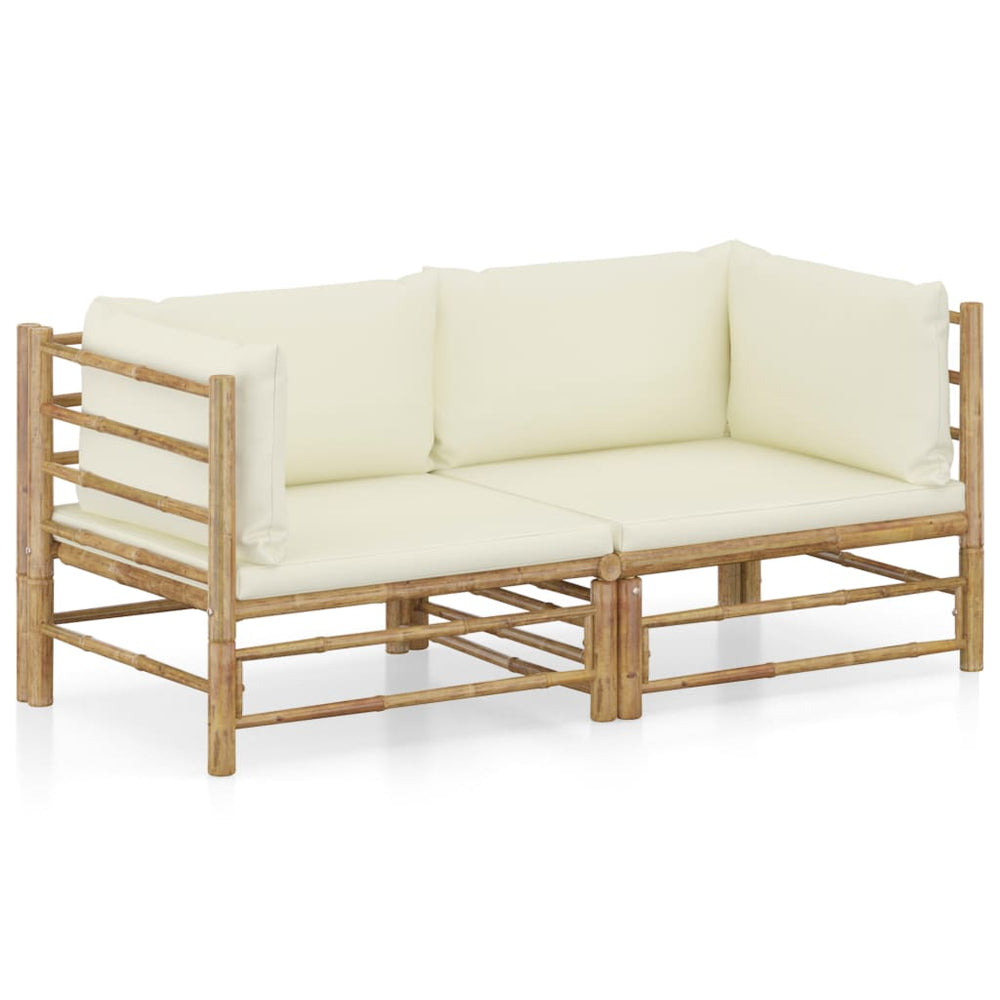 Salon de jardin 2 pcs avec coussins  crème bambou