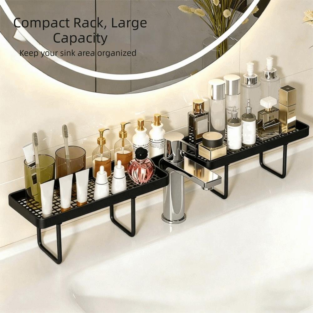 No-Drill Faucet Sink Shelf Large Capacity Faucet Drain Organizer Sink Drying Rack Mirror Front