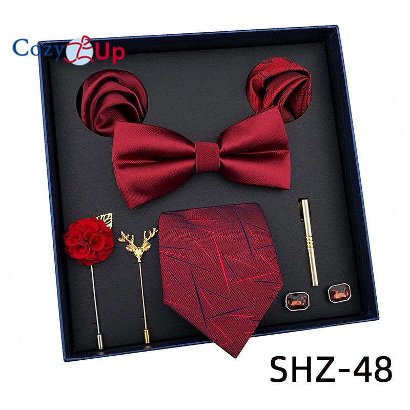 7 PCS Classic Men's  Tie Set Paisley Stripe Necktie for Men Pocket Square Bowtie  Brooch Cuff Father's Day Gift Box