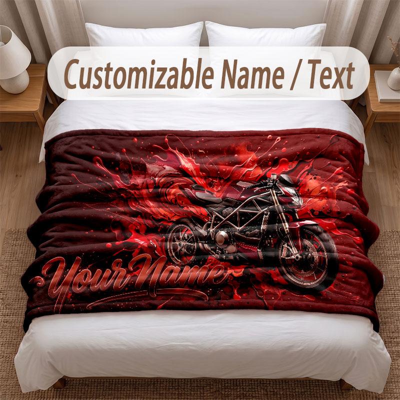 Motorcycle Biker Theme Soft Blanket Personalized Custom Name Text Print Warm Blanket Home Sofa Bedroom Decor