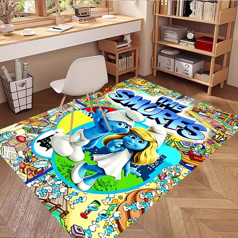 Blue Smurfs Print Rug, Washable Floor Carpet, For Entryway Dorm Laundry Room Office Study, Home Decor Birthday Christmas Gift