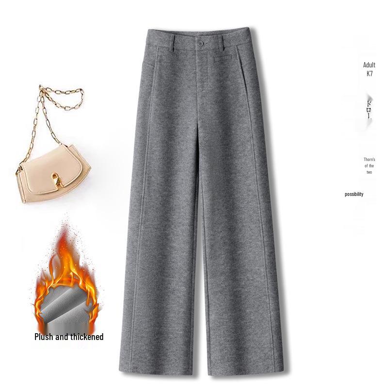 

Women s Velvet-Lined Wide-Leg Wool Pants - Slimming, High-Waist, Straight-Leg, Autumn/Winter 2025 32/4XL [145-155 lbs]