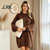 Lässiges einfarbiges Kleid Damen Mini Oversized Pulloverkleid, Langarm Rundhals Strickpullover Warme Oberteile Top, Herbst Winter Locker Tunika Feiertagsparty