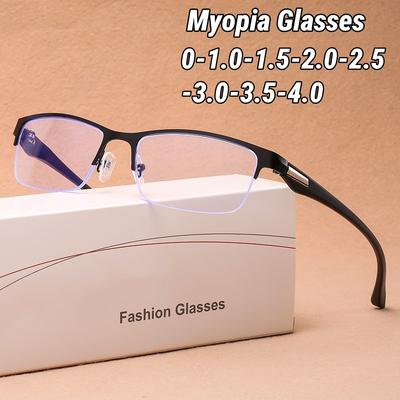 Herren Business Halbrand Myopiebrille Retro Klassisches Quadratisches Gestell Blaulichtfilter Kurzsichtigkeitsbrille Fertige Brille