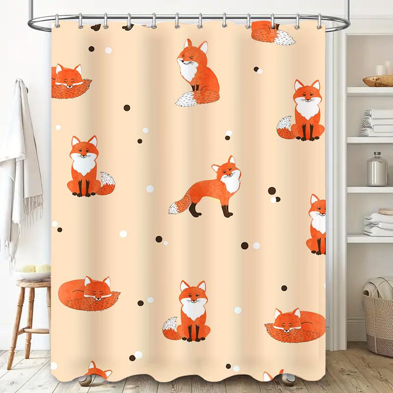 Cortină de duș fermecătoare cu model de vulpe de desene animate, țesătură impermeabilă, decor pentru baie, decorațiune pentru casă, imprimare 3D, portocaliu, alb, colorat A