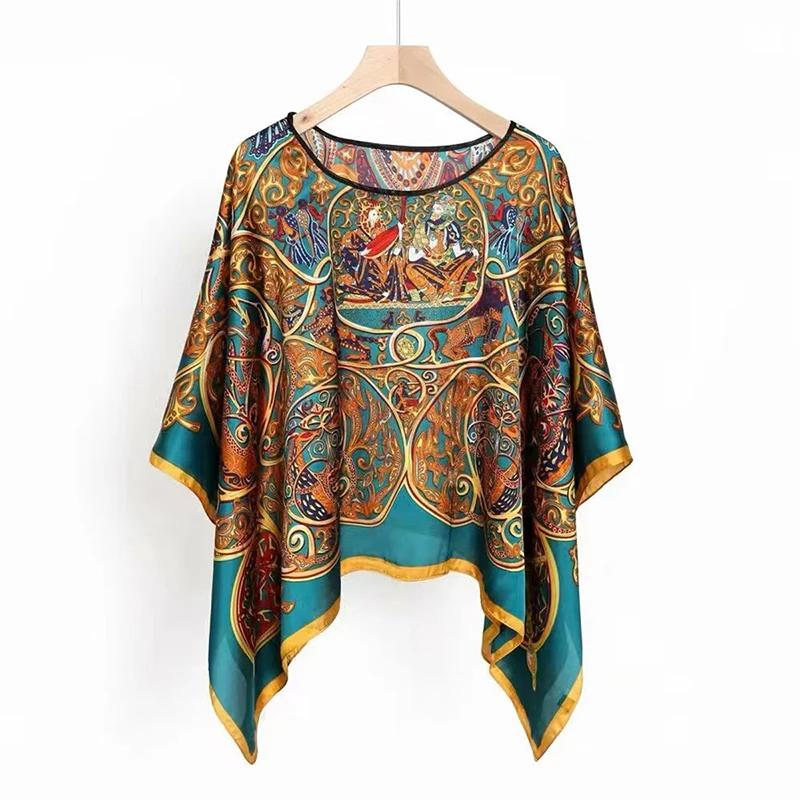 2025 Shawls Summer Beach Sexy Women Fashion Print Chiffon Smock Bikini Cover Up Loose Blouse Sunscreen Comfortable Poncho Hot