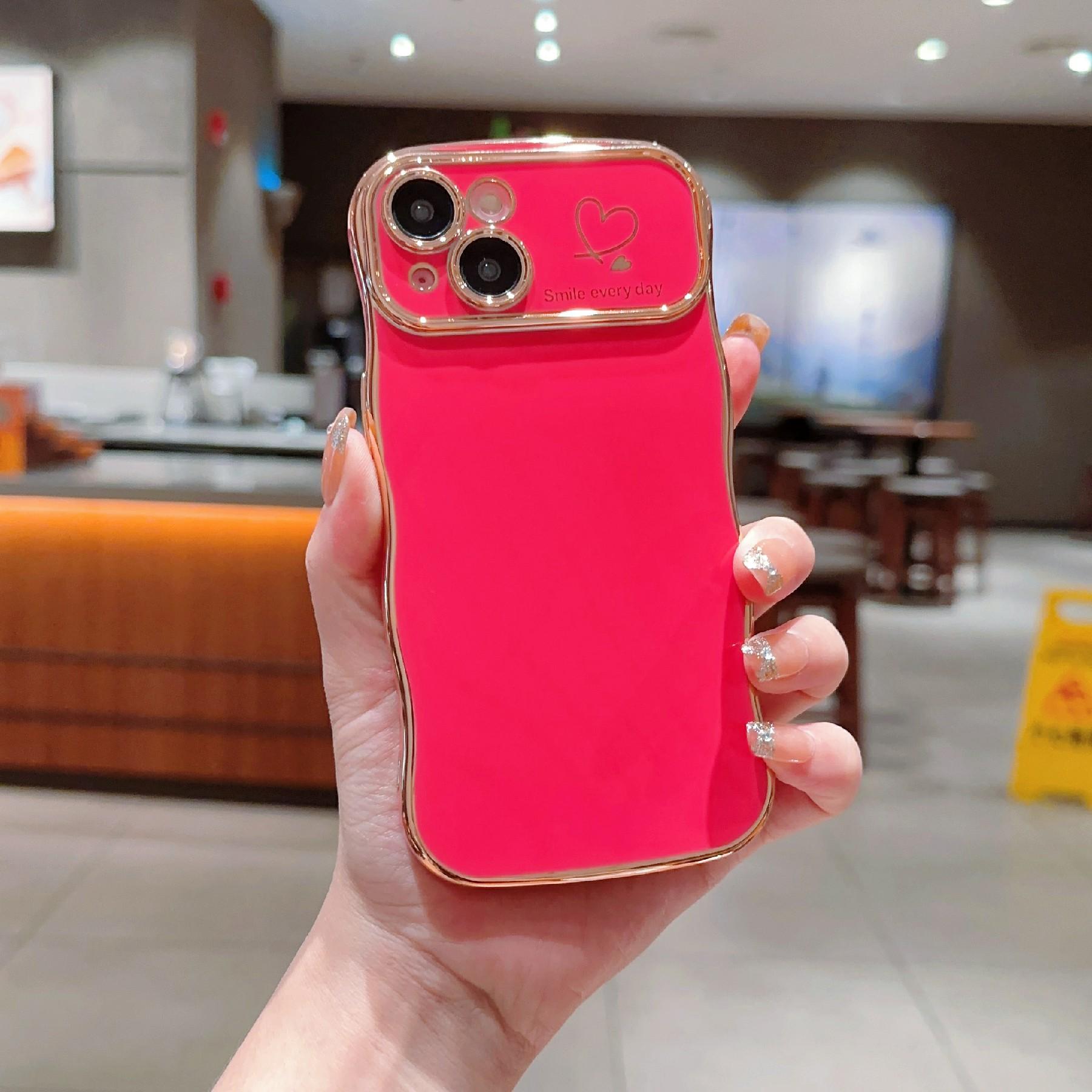 

For iPhone 14 Plus Case Wave Frame with Love Heart Raised Camera Protection TPU Cover Rose