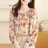 French Retro Floral Print Womens Shirt Trendy Blouse Feminine Tops