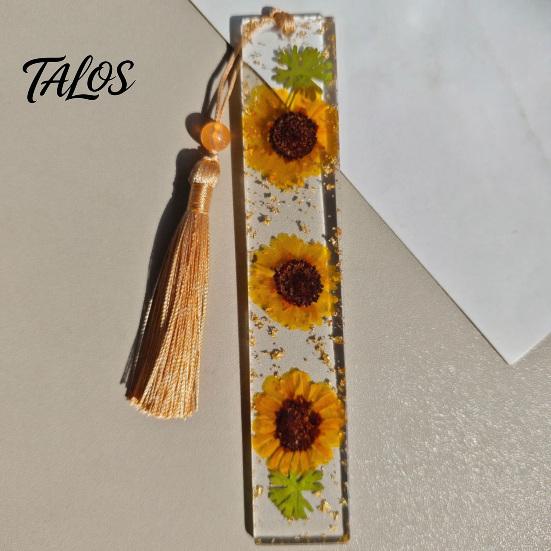 Marcador de Páginas Talos de Flor Real en Resina, Marcador de Página Seca de los 12 Meses, Marcador Prensado Hecho a Mano para Lectores, Regalo para Amantes de los Libros