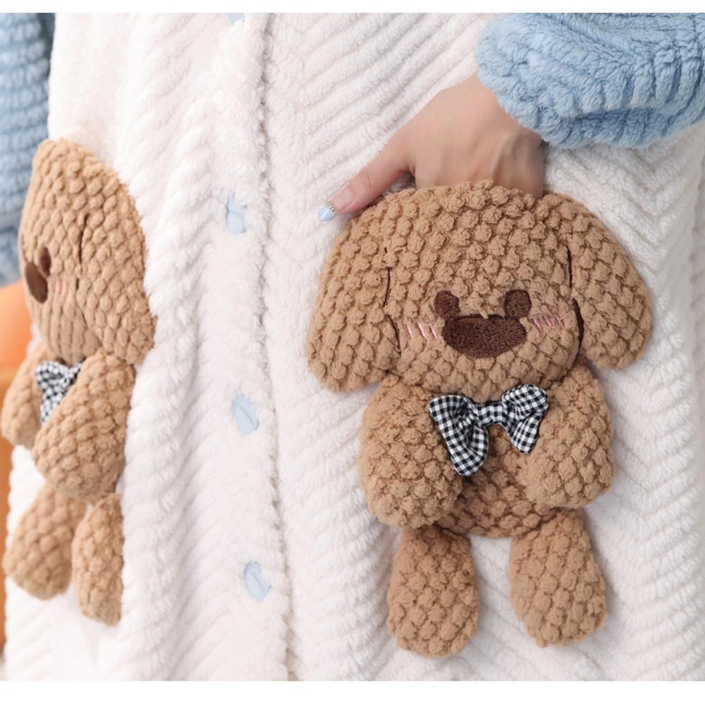 Winter Hooded Long-sleeved Pajamas and Pants Warm Flannel Pajamas Set for Women Cute Cartoon Doll Bear Role-playing Bathrobe