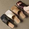 Fashion Retro Fashion Limp Heel Slippers for Women 2025 Summer New Square Toe Soft Leather Flip-flops Special-shaped Heels