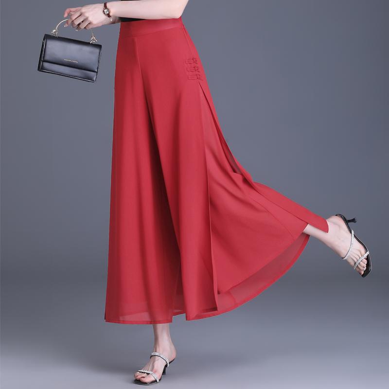Summer Chiffon High Waist Pants for Women Fashion Wide Leg Pants Ladies Vintage Clothes