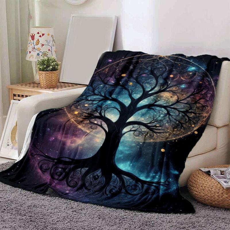 1pc Tree of Life Printing Lightweight Flannel Blanket, Comfortable and Warm Blanket, for Camping Sofa Bed and Couch Office, Suitable for Gift