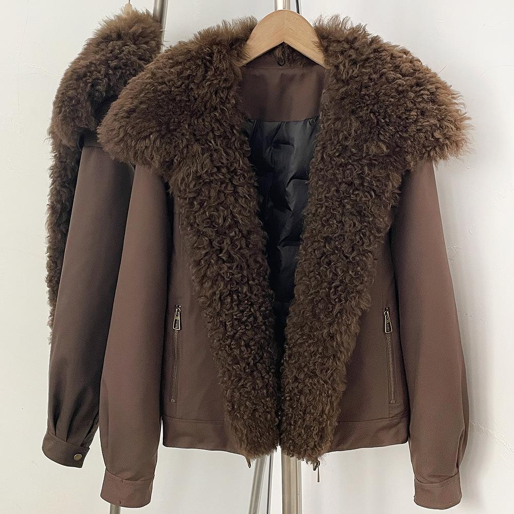 Winter new versatile commuter wind thickened warm jacket women's detachable natural real lamb fur collar down jacket