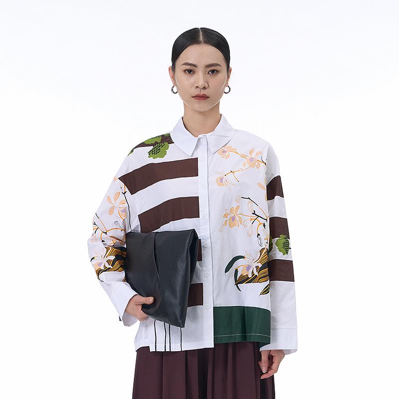 

2026 Spring/Summer Trendy Korean/Japanese Style Plus Size Women s Loose Long Sleeve Print Shirt 69213 One Size белый