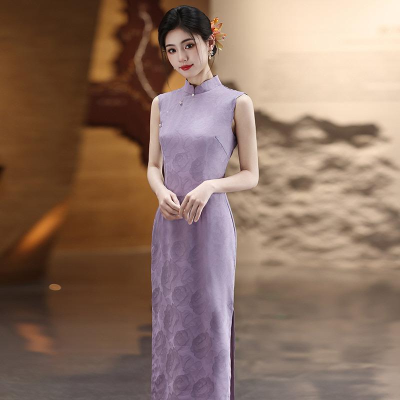 Blue sleeveless national style new Chinese style Suzhou long cheongsam improved young 1011 new women's high sense daily
