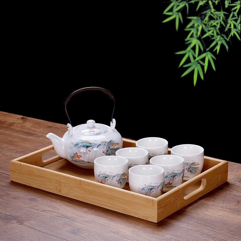 Suet Jade Beam Pot Set Large Capacity Ceramic Teapot Kung Fu Tea Set Cold Kettle Teacup Special Gift Box