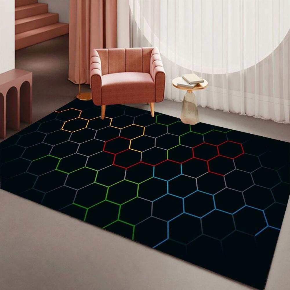 Hexagon Gaming Rug Neon Cool Carpet Mat Ergonomic Design for Gaming Room Setup Home Soft Badmat Large Carpet Indoor Mat Doormat