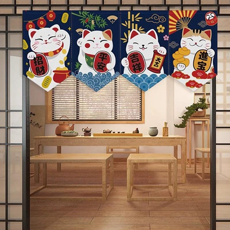 Cartoon Cat Triangle Flag Curtain Noren Partition Flag Kitchen Short Door Curtain Restaurant Kitchen Decoration Hanging Curtain