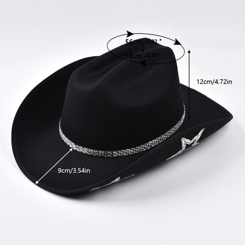 Winter Women Cowgirl Hat Wide Brim Rhinestone Star Western Hats for Wedding Carnival Rave Party Travel Costume Accessories