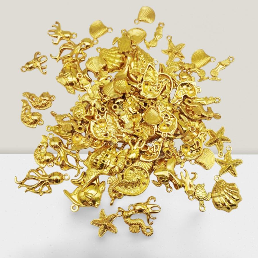 10/15PCS Gold Color Marine Life Charms Alloy Fish Mermaid Shell Conch Seahorse Octopus Pendant Bracelet Jewelry Making Accessory