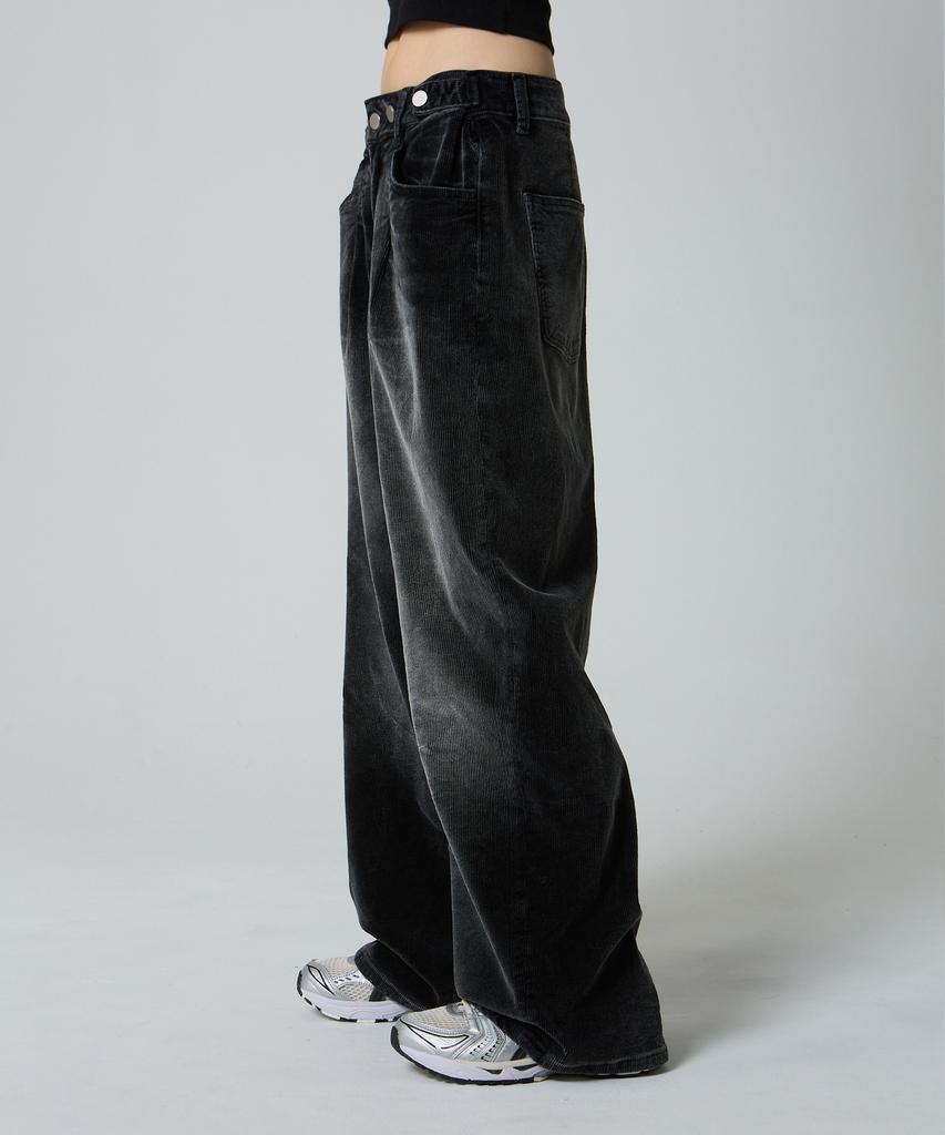 Unknown Planet Custom One-Pleat Wide Corduroy Pants Washed Black
