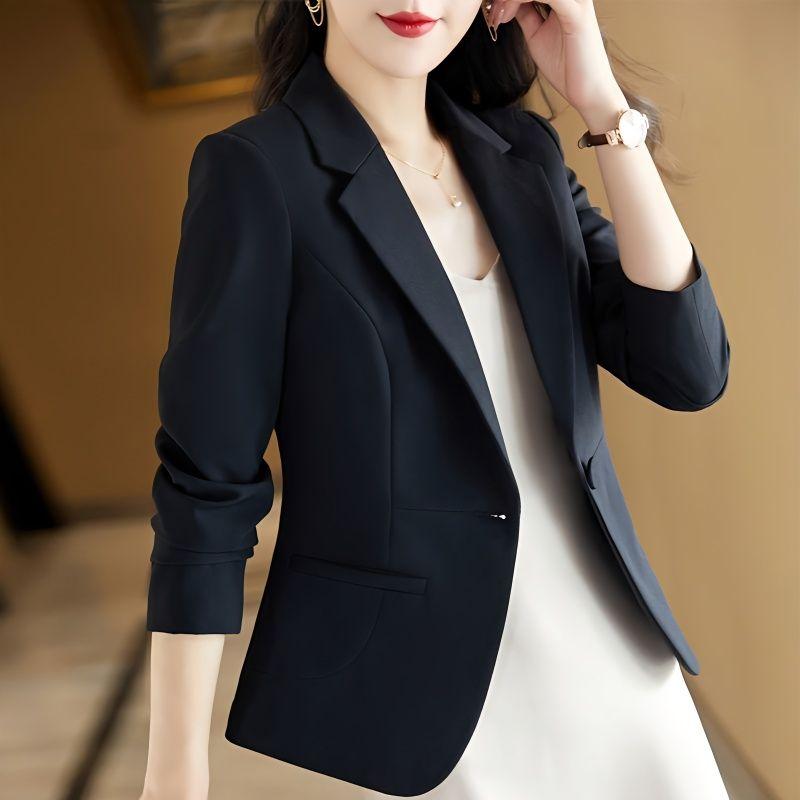 Spring and Autumn Korean Edition Temperament Commuting Simple Suit Collar Slim Fit Solid Color Versatile Long Sleeve Suit