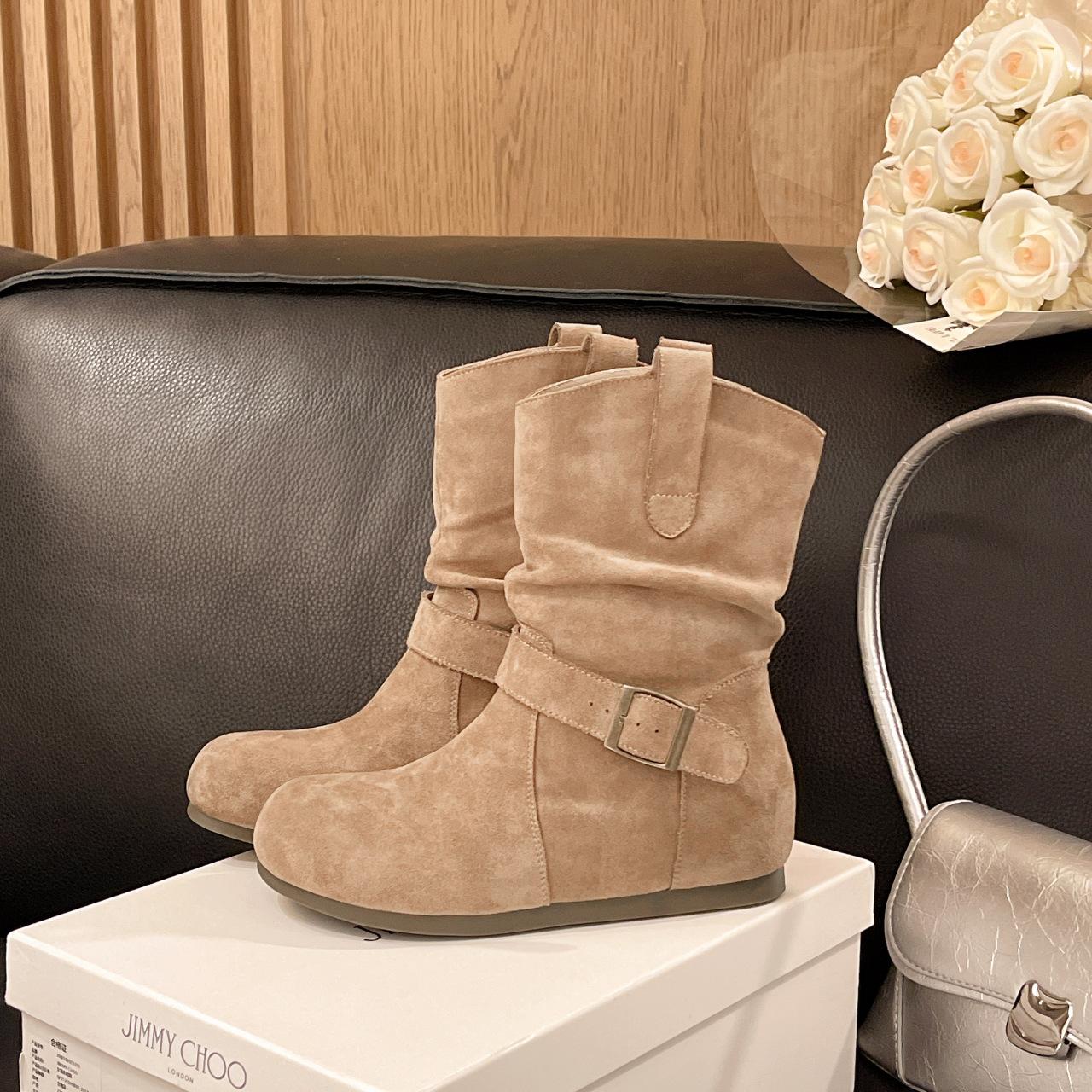 

Huge comfort~ inner height increase Birkenstock short boots women s 2025 autumn new stacked thick-soled Martin boots western cowboy boots 35