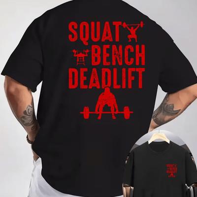 Squat Bench Deadlift Bavlněné Tričko Posilovna Trénink Fitness Ležérní Atletický Styl Černá Pánské Svaly - Pánské Letní Bavlněné Tričko s Potiskem